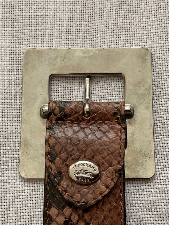 NEW Longchamp Snakeskin Leather Brown/Tan Adjustable Belt Size M/L Made-inFrance main image 8
